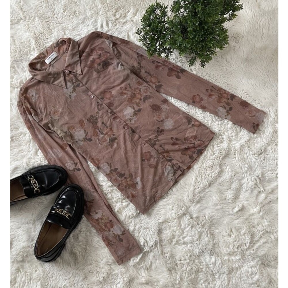 Aritzia Babaton Sheer Mesh Floral Blouse Rose M